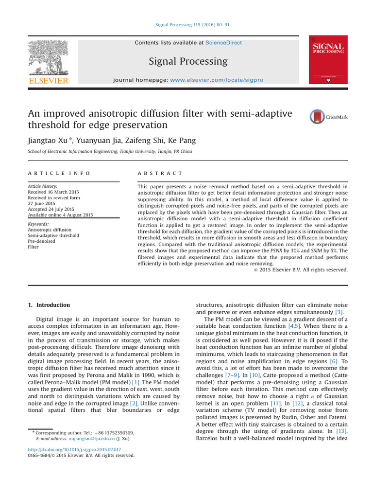 Improved Anisotropic Diffusion Filter | PDF | Signal Processing ...
