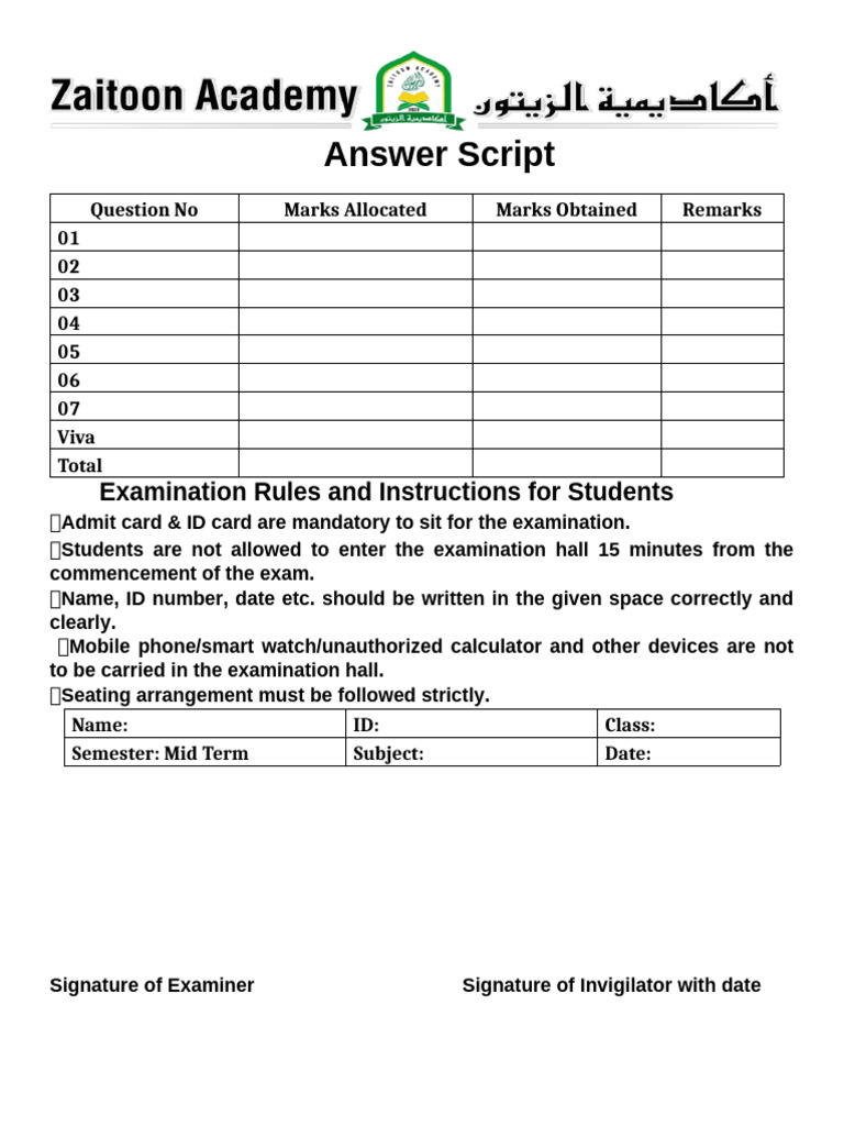 Mid Term ICT Exam Instructions & Format | PDF