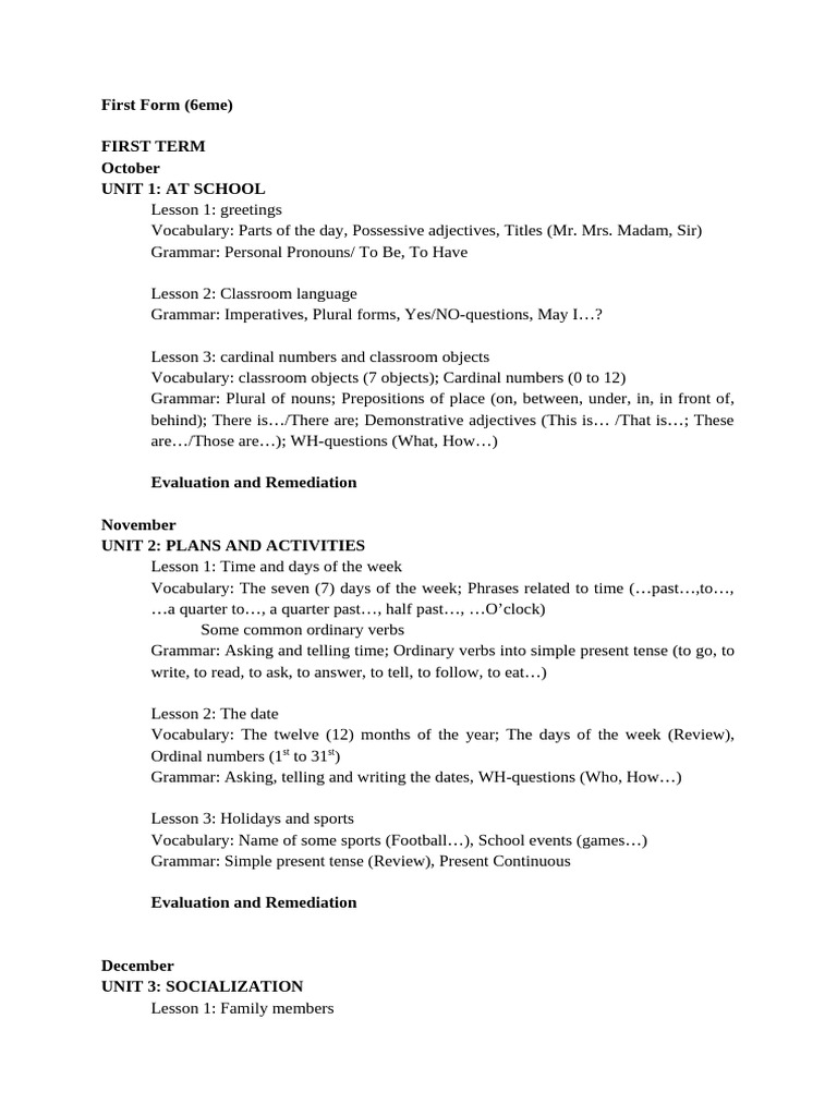 First Year English Curriculum | PDF | Adjective | Verb