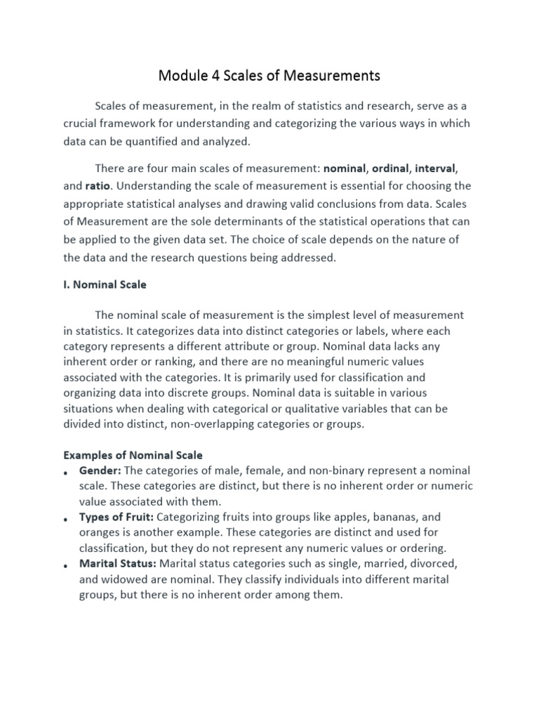 Understanding Measurement Scales in Statistics | PDF | Level Of ...