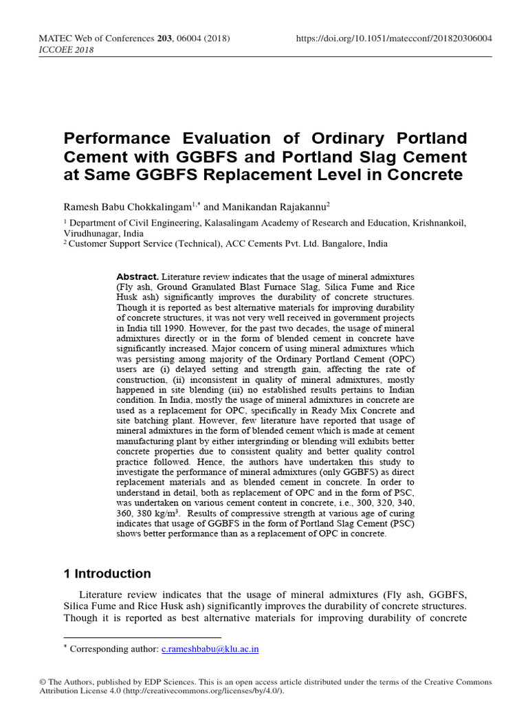 Performance Evaluation of Ordinary Portland Cement | PDF | Concrete ...