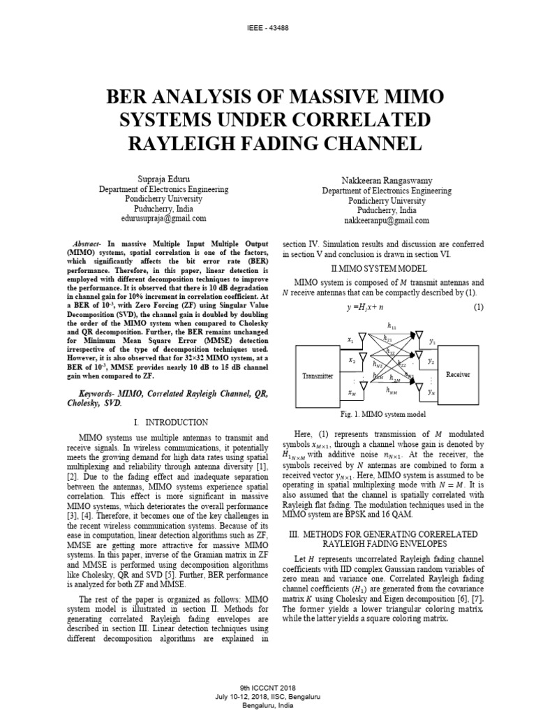 BER Analysis of Massive MIMO Systems Under Correlated Rayleigh Fading ...