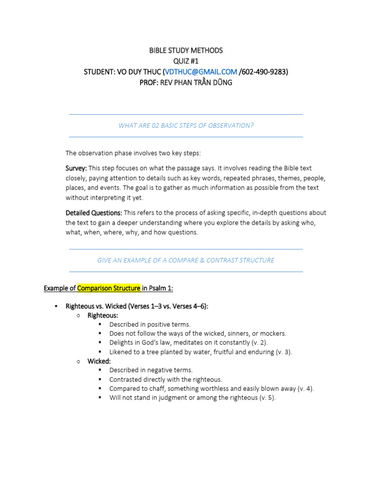 Bible Study Methods: Observation Quiz | PDF | Eternal Life ...