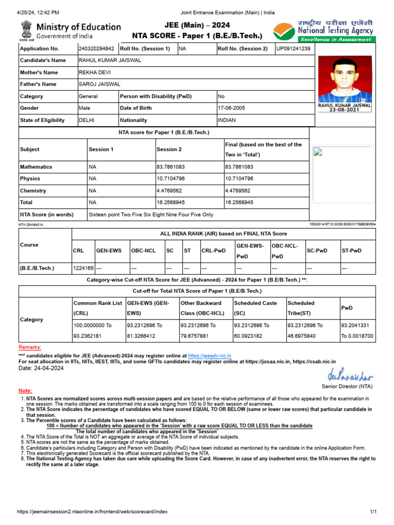 Joint Entrance Examination (Main) _ India jaiswal PDF Standardized