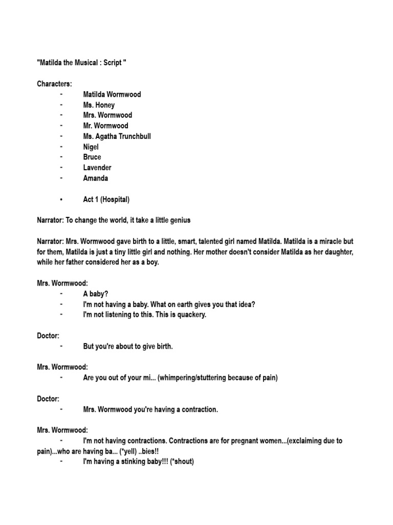 Matilda the Musical Script Overview | PDF