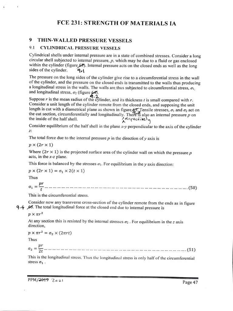 9 Thin-Walled Pressure Vessels | PDF | Stress (Mechanics) | Sphere