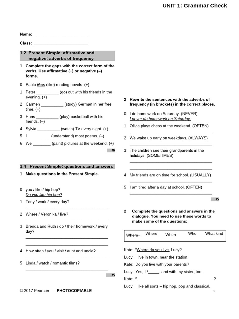 Present Simple Grammar Exercises | PDF | Adverb | Linguistic Typology