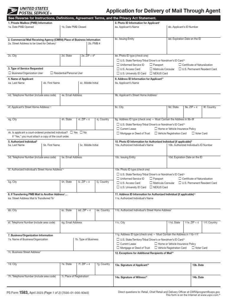 Anytime Mail Form-1583 | PDF | United States Postal Service | Mail