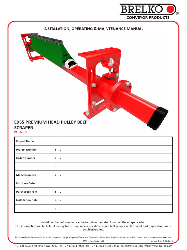 Brelko v7 Eng Premium Head Pulley Belt Scraper Model E955 | PDF
