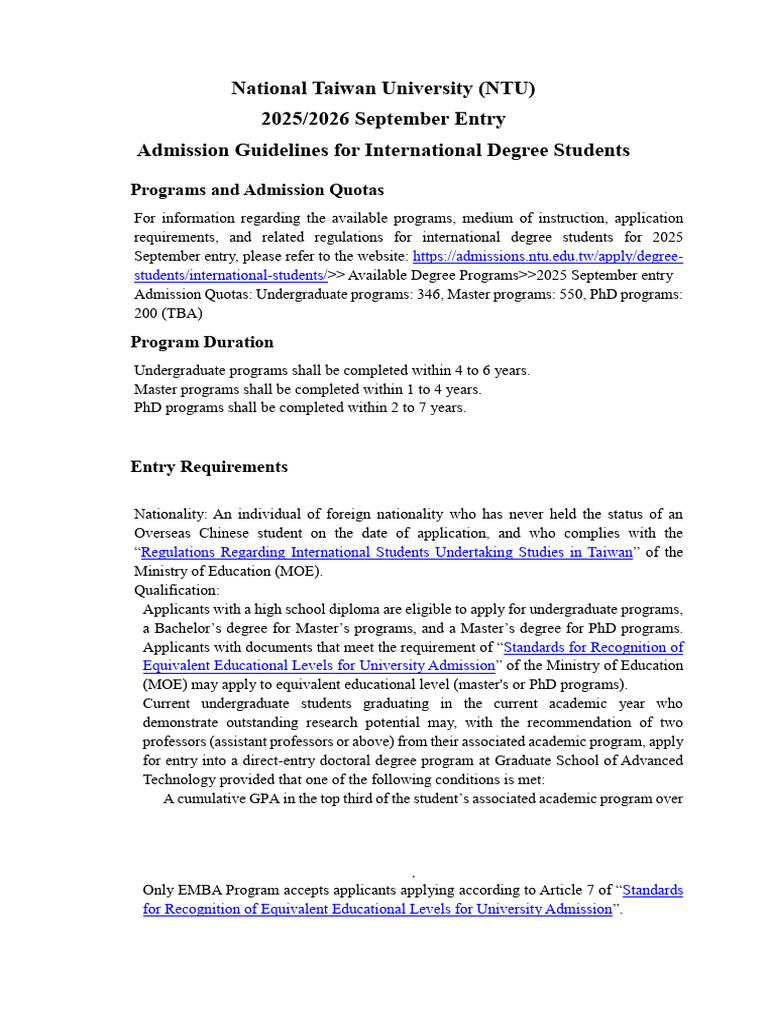 NTU 2025 Admission Guidelines | PDF | Academic Degree | University And ...
