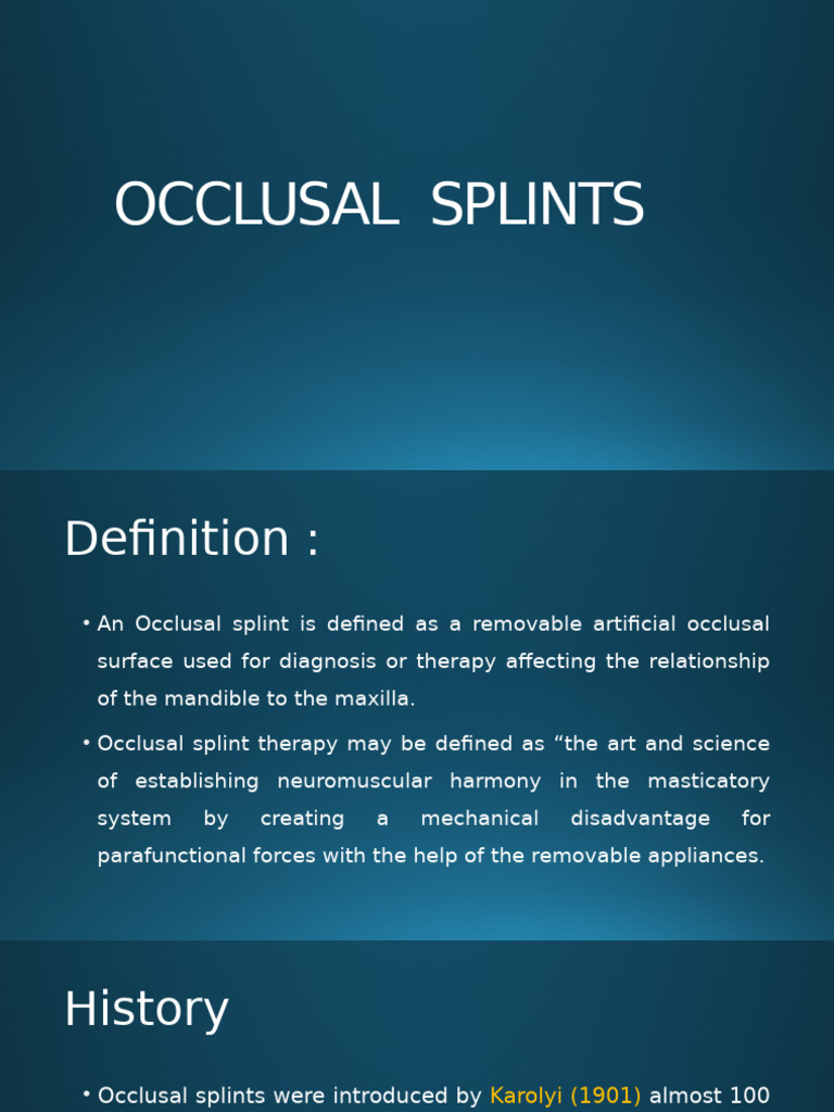 Overview of Occlusal Splints in Dentistry | PDF | Tooth | Mouth