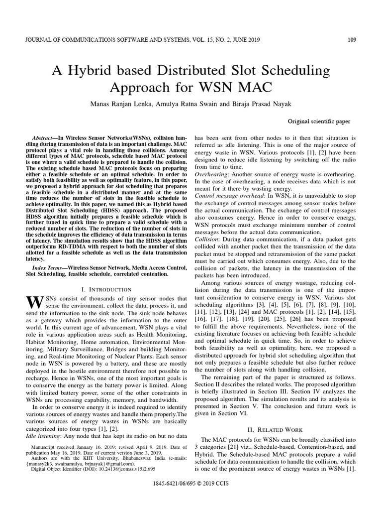 Hybrid Distributed Slot Scheduling for WSN | PDF | Wireless Sensor ...