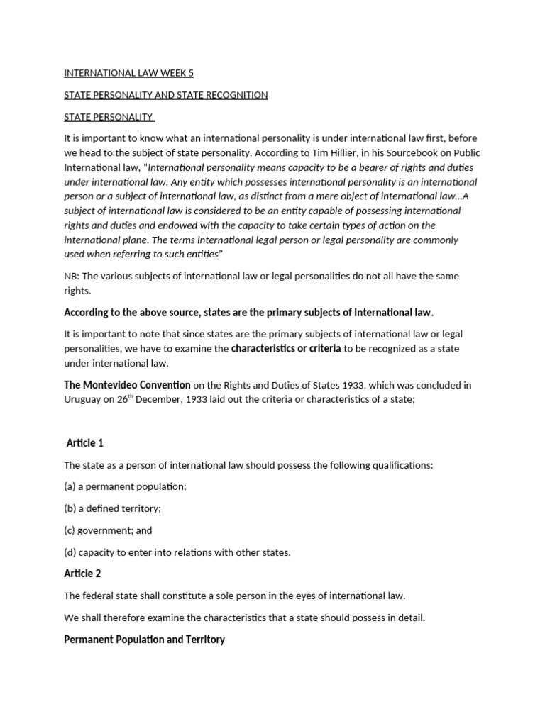 International Law Week 5 NOTES | PDF | Holy See | International Law