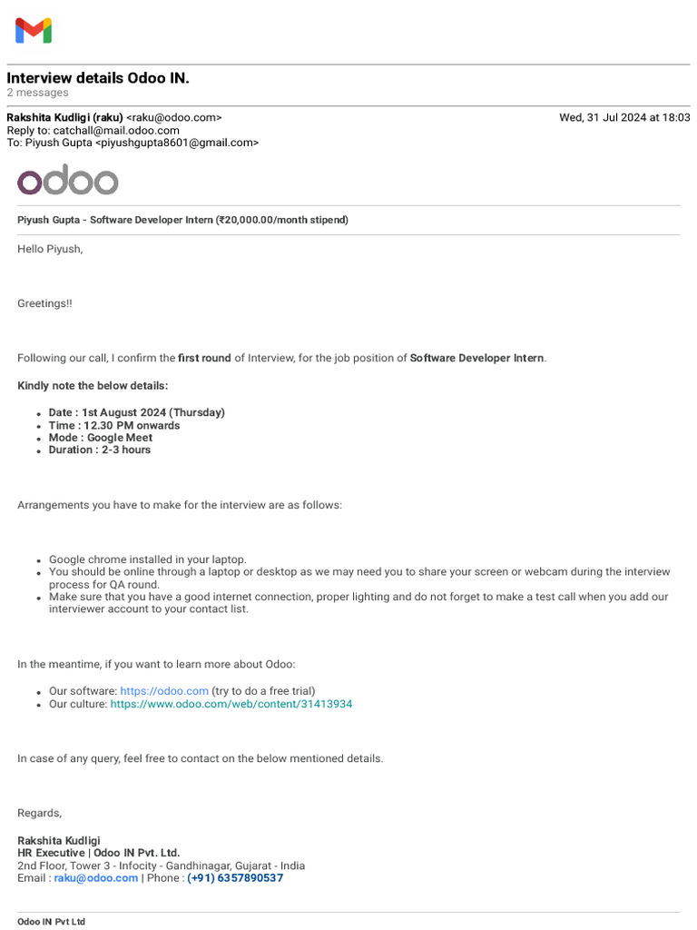 Odoo Software Developer Intern Interview Details | PDF | Online ...