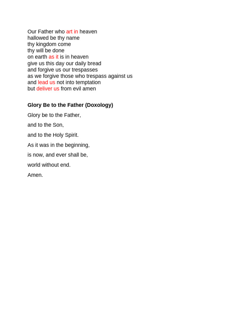 The Lord's Prayer and Doxology | PDF | Religion & Spirituality