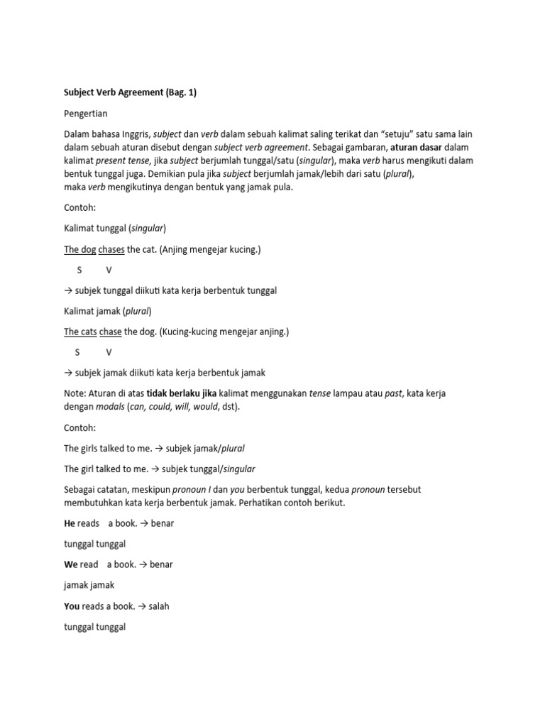 Subject Verb Agreement Part 1 | PDF