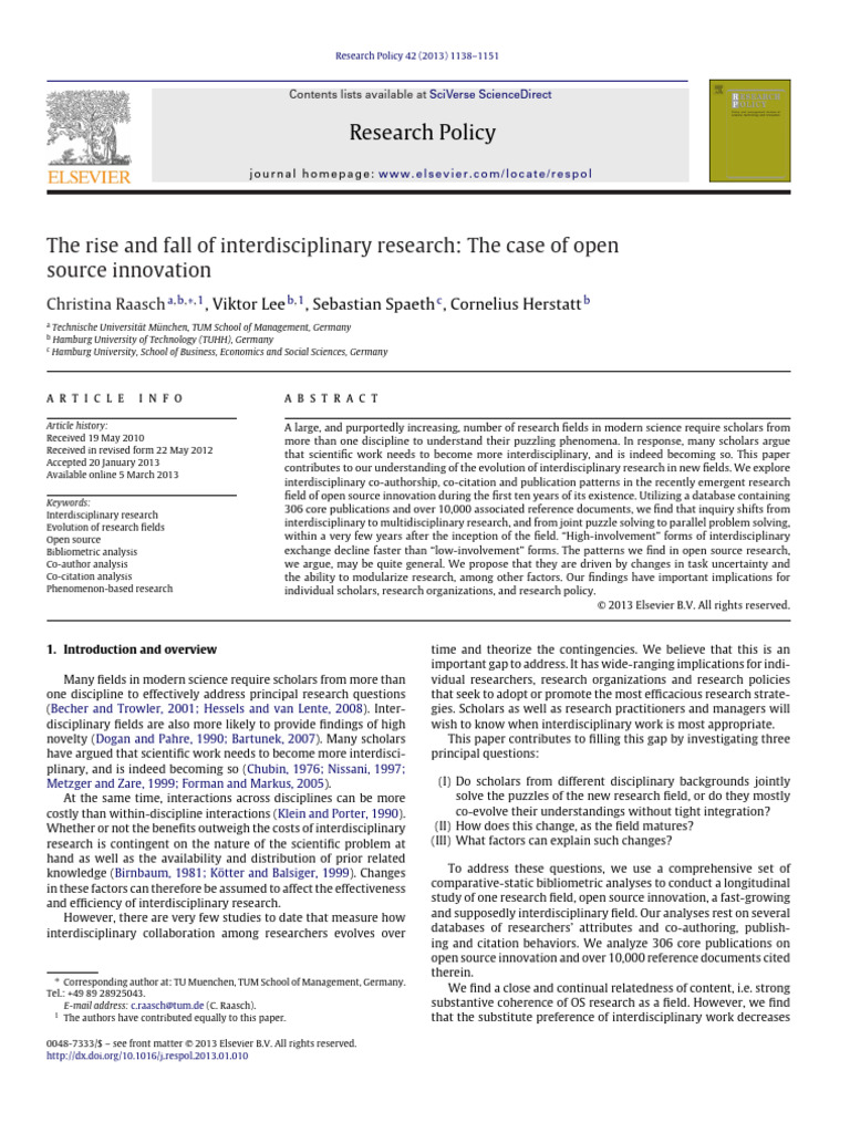The Rise and Fall of Interdisciplinary Research The Case of Open Source ...