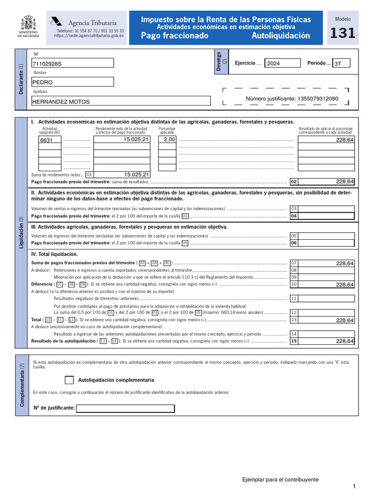 Autoliquidación Modelo 131 IRPF 2024 | PDF | Impuestos | Finanzas del ...