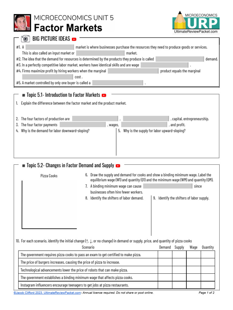 Micro Unit 5 Study Guide Pdf Labour Economics Financial Economics