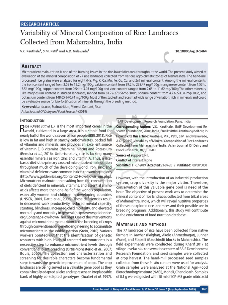 Mineral Composition of Rice Landraces | PDF | Vitamin | Magnesium