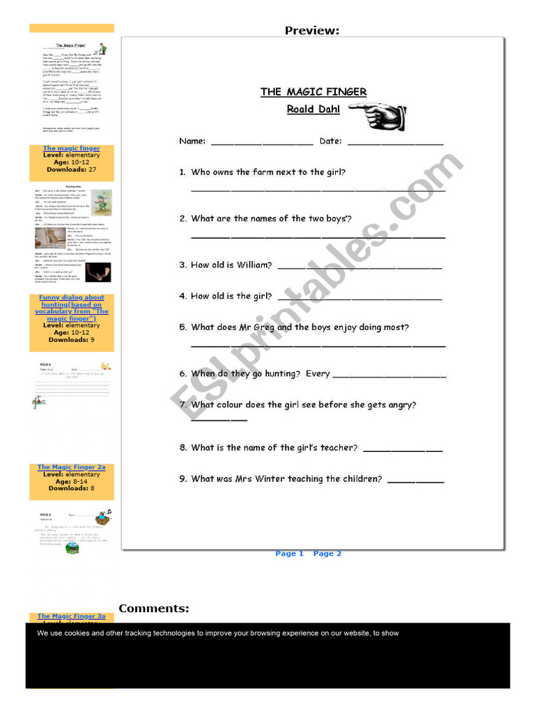 The magic finger - ESL worksheet 1 | PDF