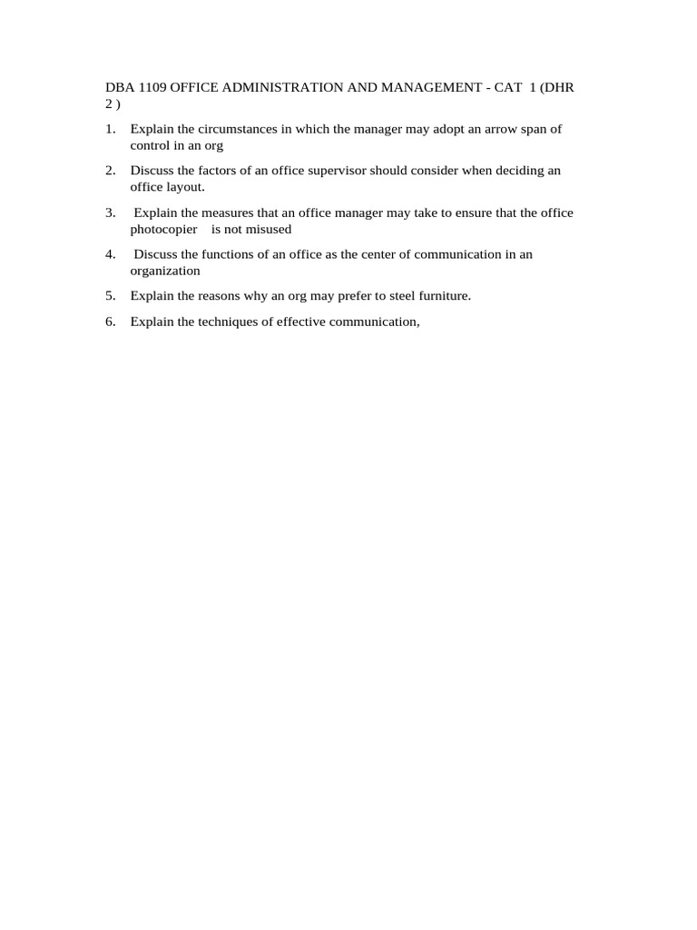 Keziah DBA 1109 Office Administration and Management Cat 1 - DHR 2 | PDF
