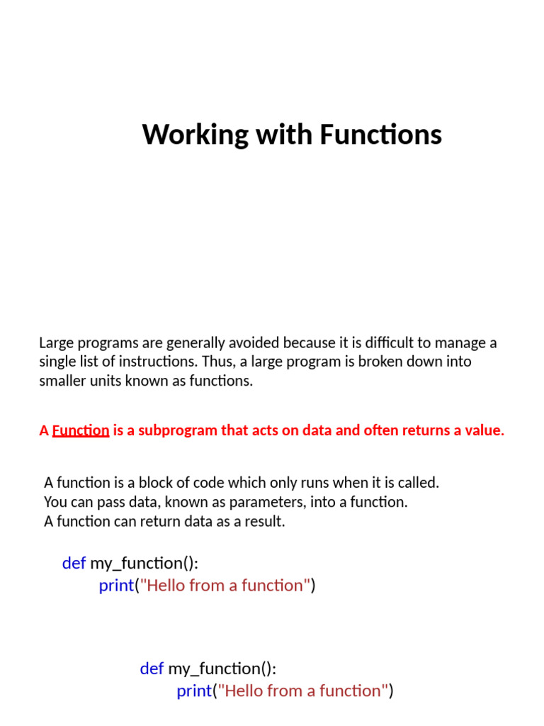 Working With Functions | PDF | Parameter (Computer Programming ...