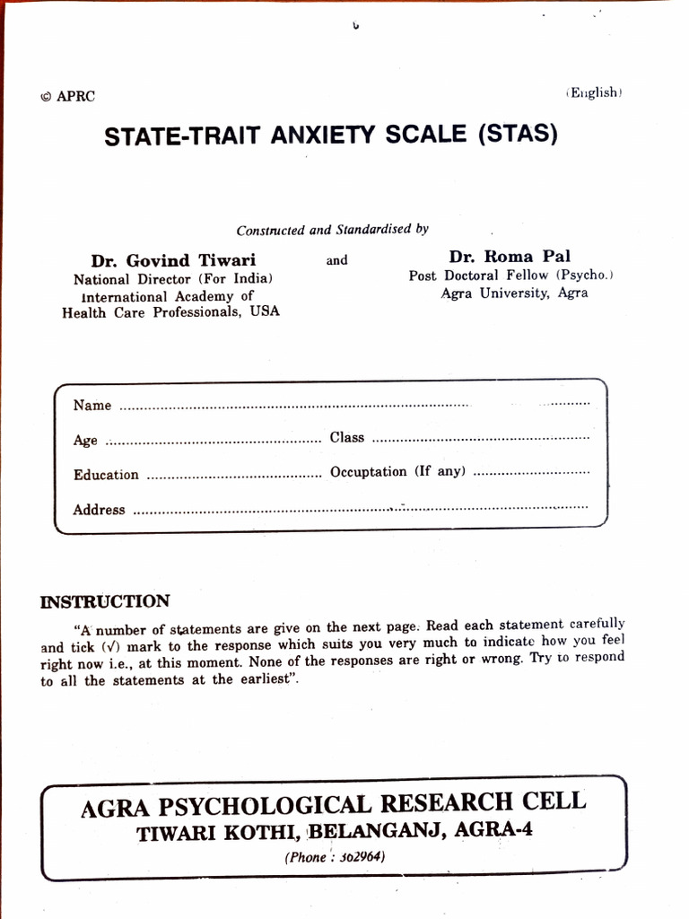 STAS Questionnaire | PDF | Psychology | Emotions
