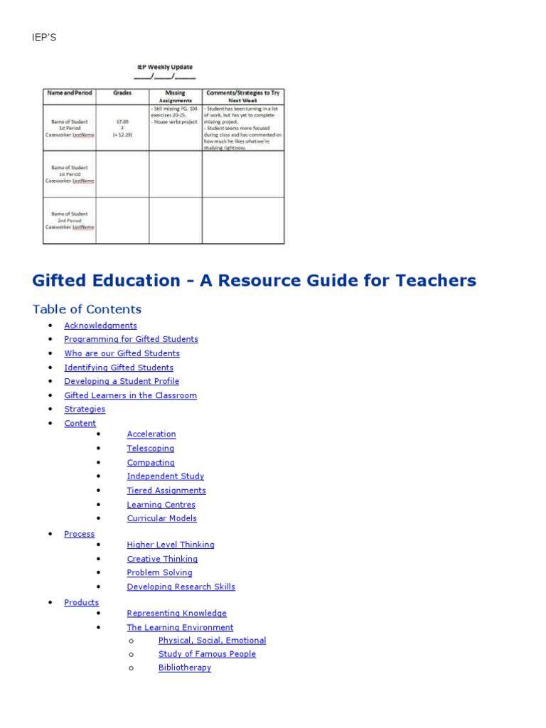 IEP Intellectual Giftedness Gifted Education