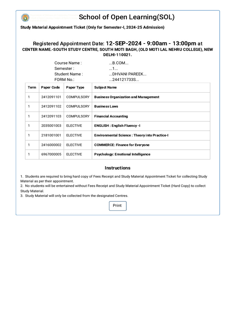 Sol study material appointment pdf