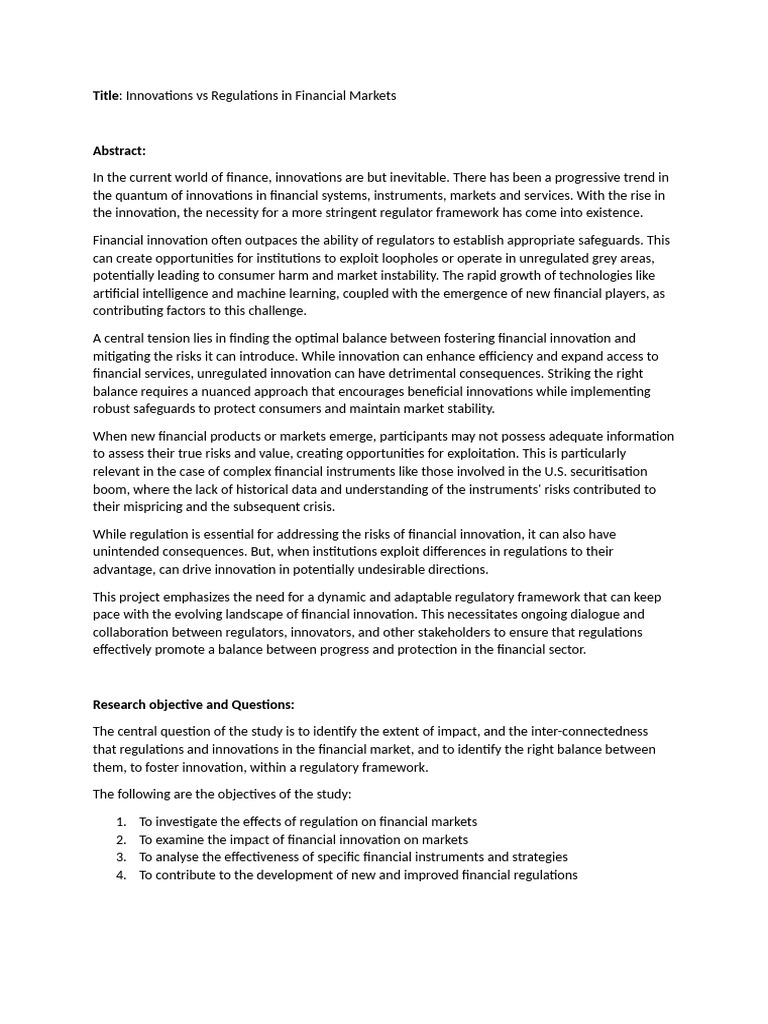 Balancing Financial Innovation and Regulation | PDF | Policy | Market ...