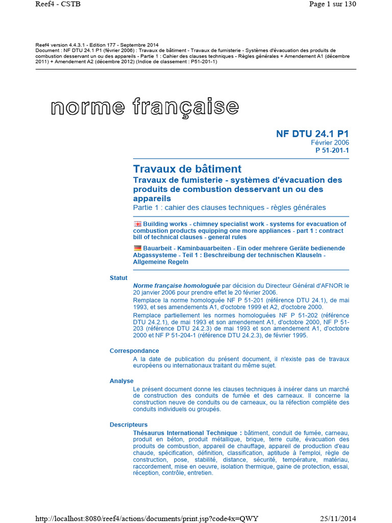 NF DTU 24.1 P1 : Fumisterie et Conduits | PDF | Code de la construction ...