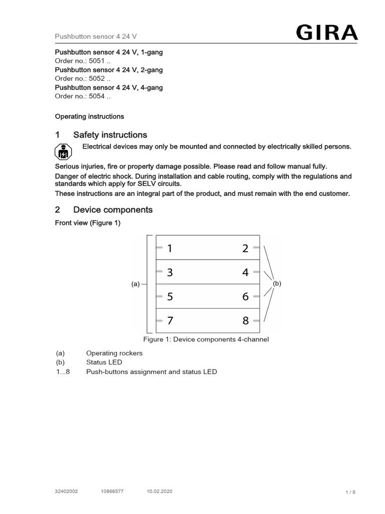 Gira Pushbutton Sensor 4 Overview | PDF | Electrical Resistance And ...