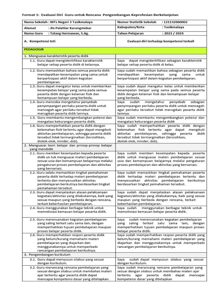 Evaluasi Diri Guru untuk Pengembangan Keprofesian | PDF