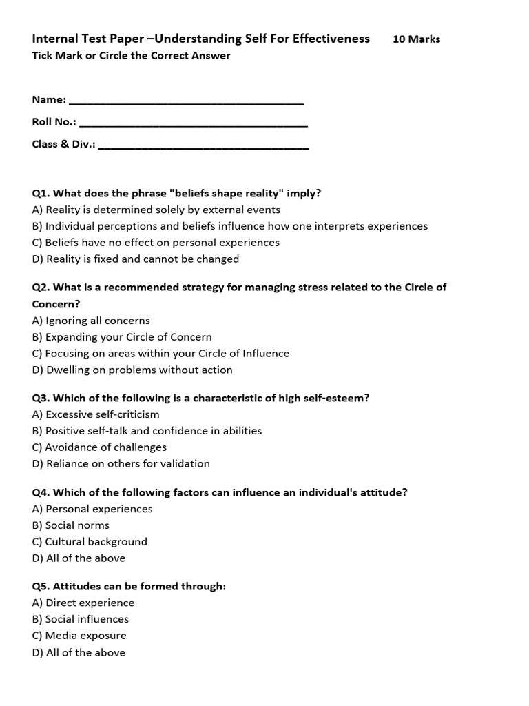 Self-Understanding Test Paper | PDF | Career & Growth | Self-Improvement