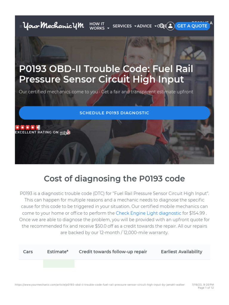 P0193 Code: Fuel Rail Sensor Issues | PDF | Throttle | Engineering