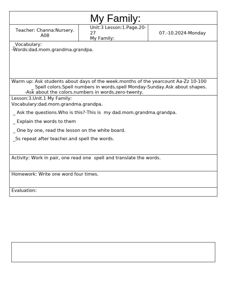 My Family Vocabulary Lesson Plan | PDF | Teaching