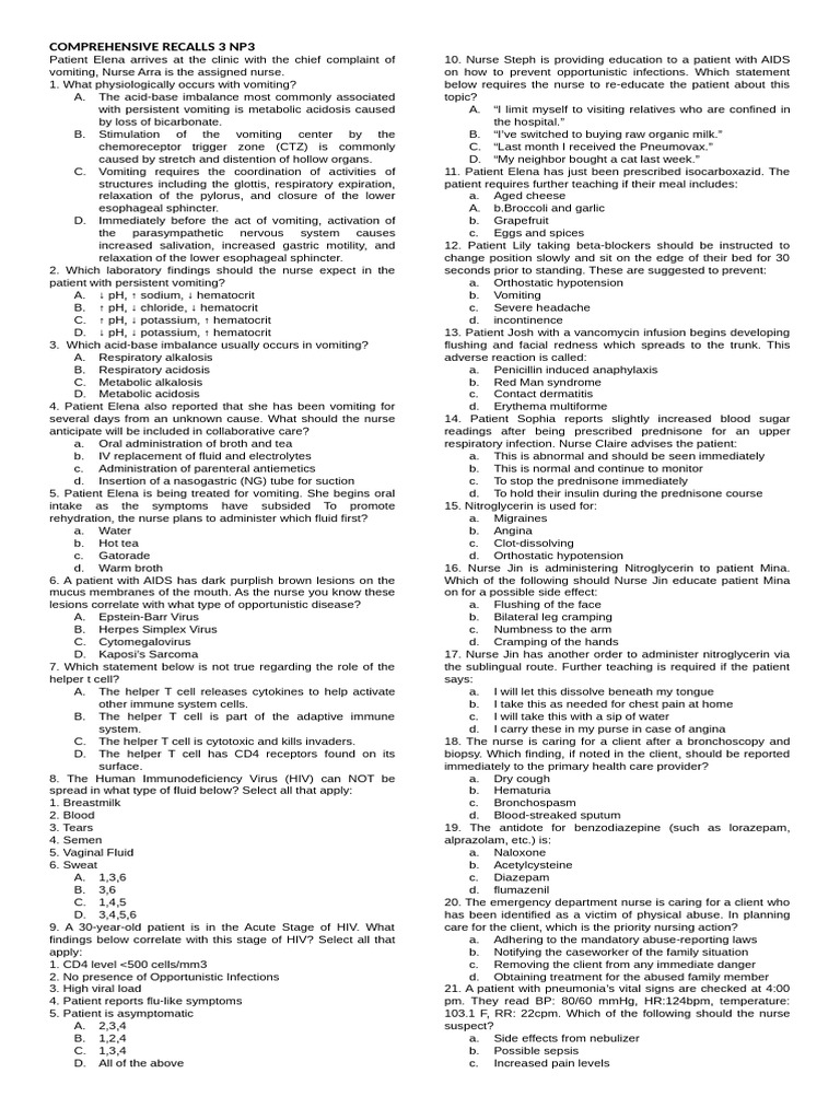 Recalls 3 NP3 | PDF | Vomiting | T Helper Cell