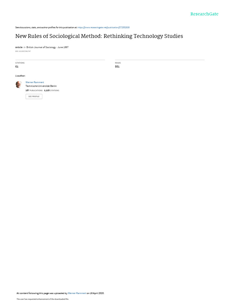 Rammert Werner 1997 New Rules of Sociological Method Aus BJS 482 | PDF ...