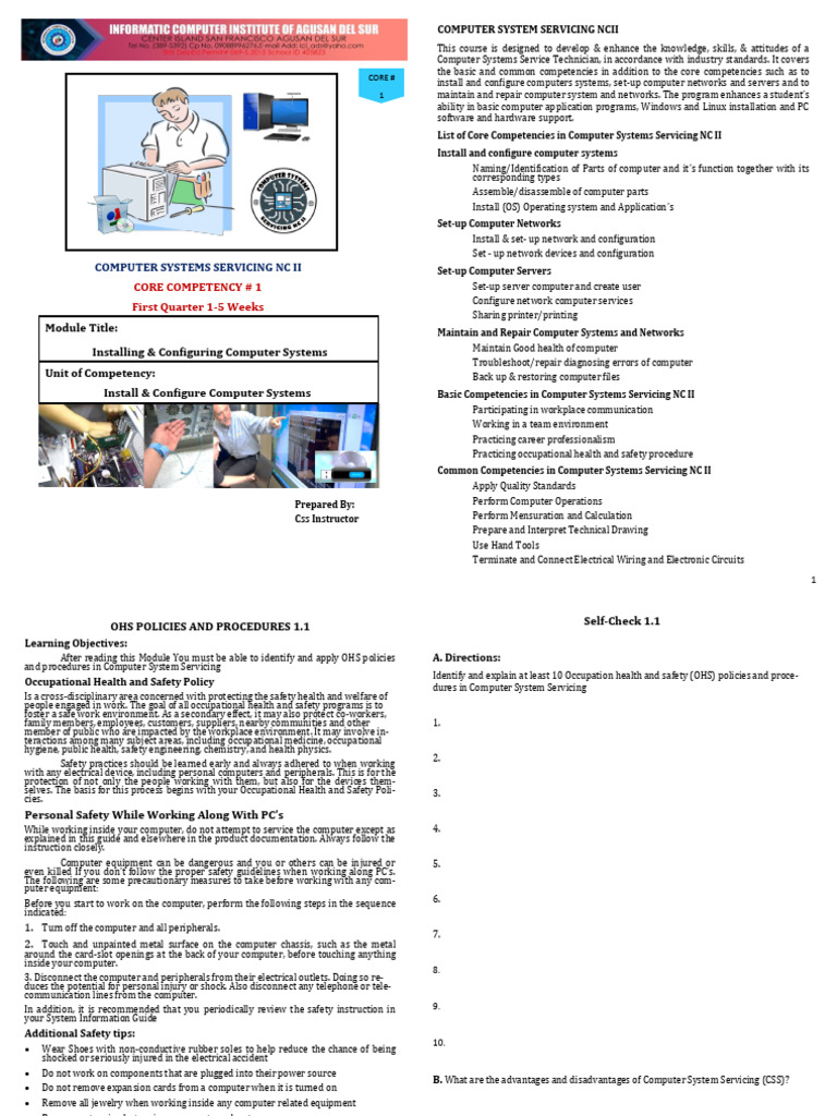 COMPUTER SYSTEM SERVICING NCII GRADE11.whole first quater PDF