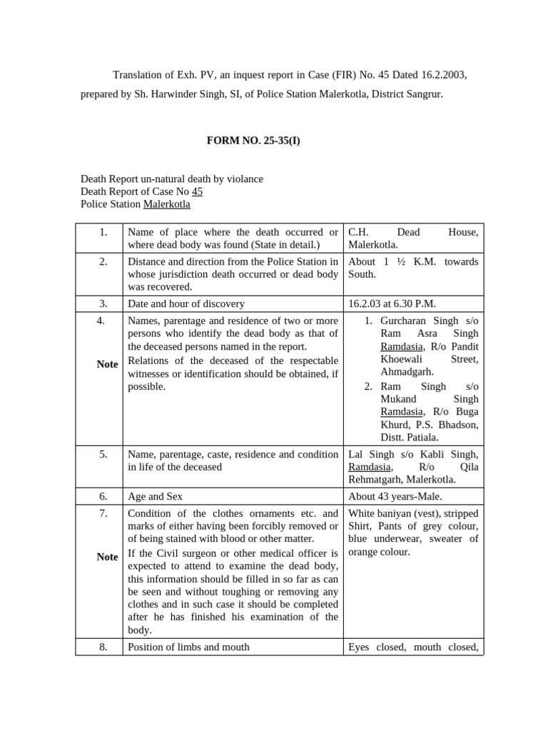 Inquest Report: Case No. 45, 2003 | PDF