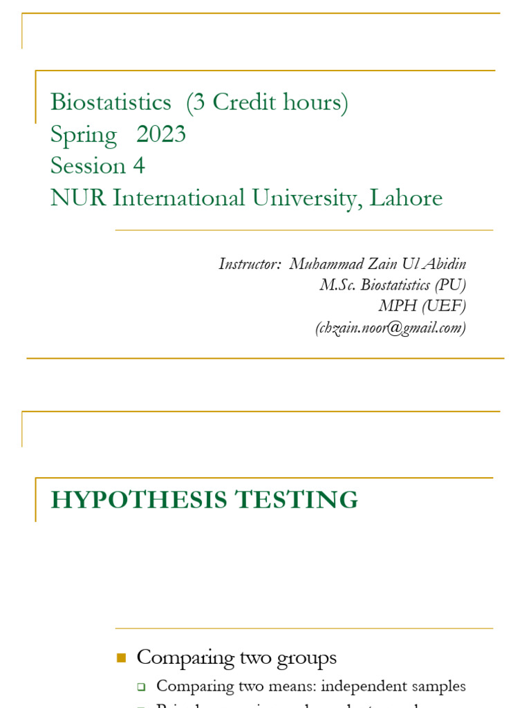 Lecture - 4 (07-05-2023) | PDF | Student's T Test | P Value