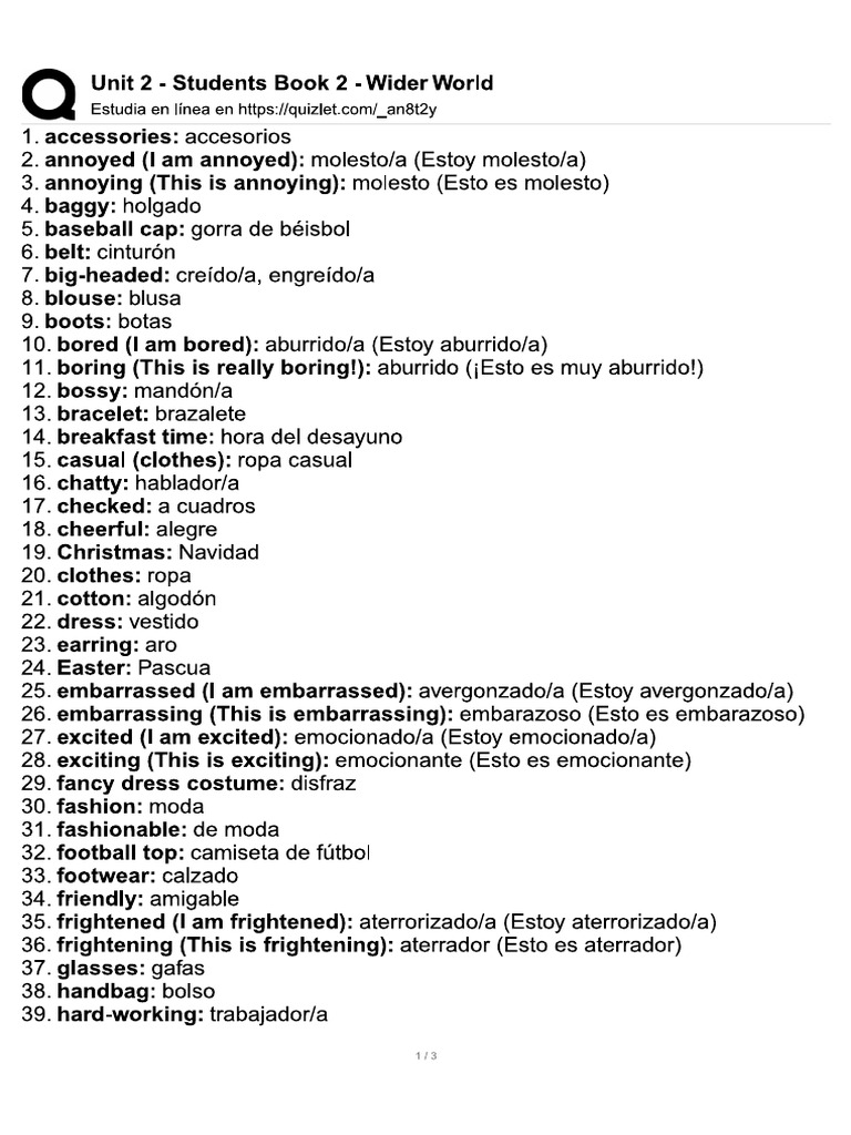 Yw2 Vocab Unit 2 | PDF