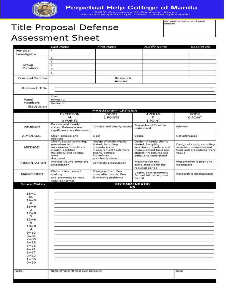 Defense Proposal Assessment Form 1 Pdf Sampling Statistics Science