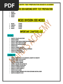 Subjects of The BSN Nursing Entry Test Preparation