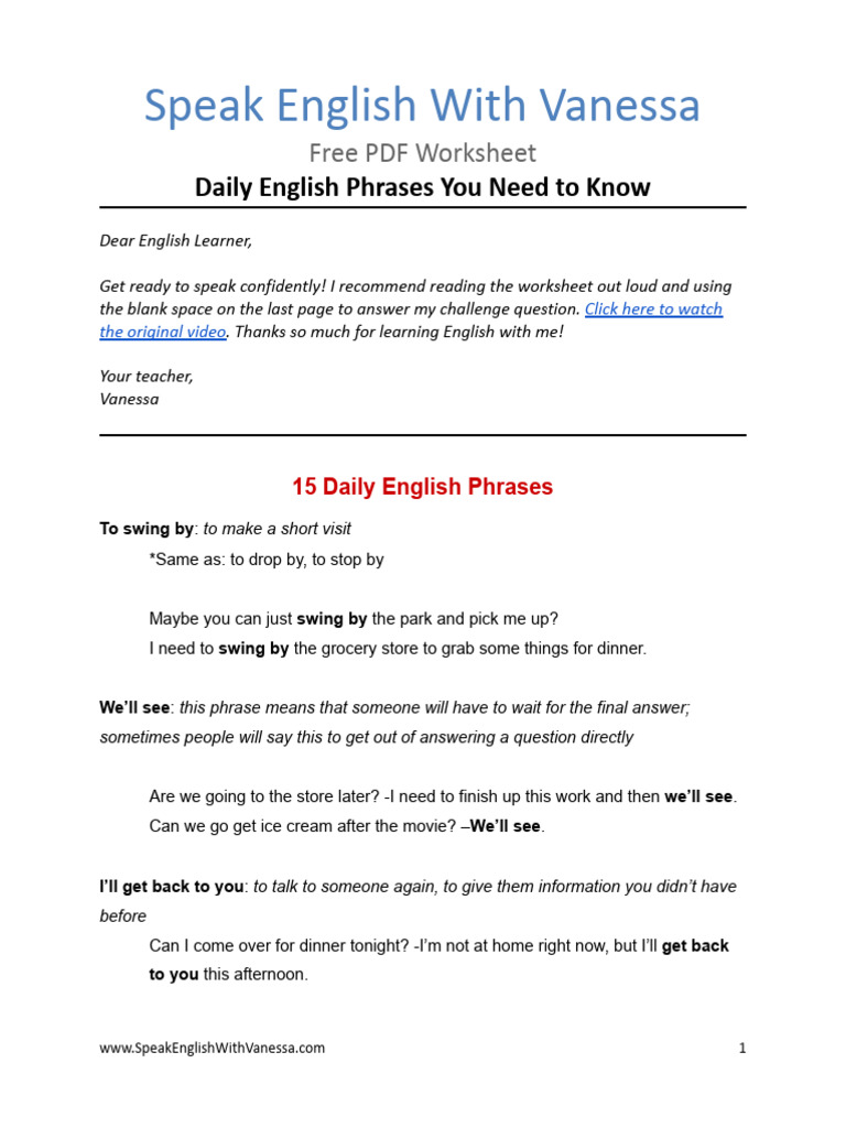 Daily English Phrases for Conversation | PDF | Language Arts & Discipline
