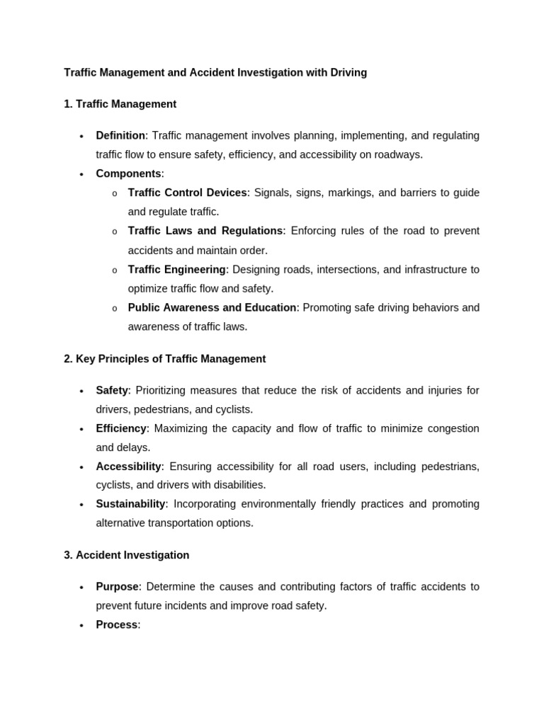 Traffic Management and Accident Investigation With Driving | PDF ...