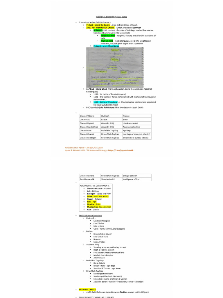 Medieval History Prelims Notes - 240116 - 123920 | PDF