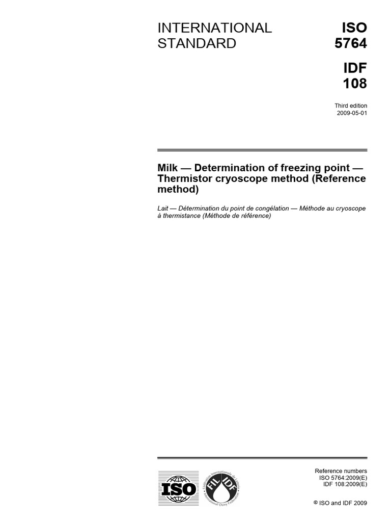 ISO 5764: Milk Freezing Point Method | PDF | International Organization ...