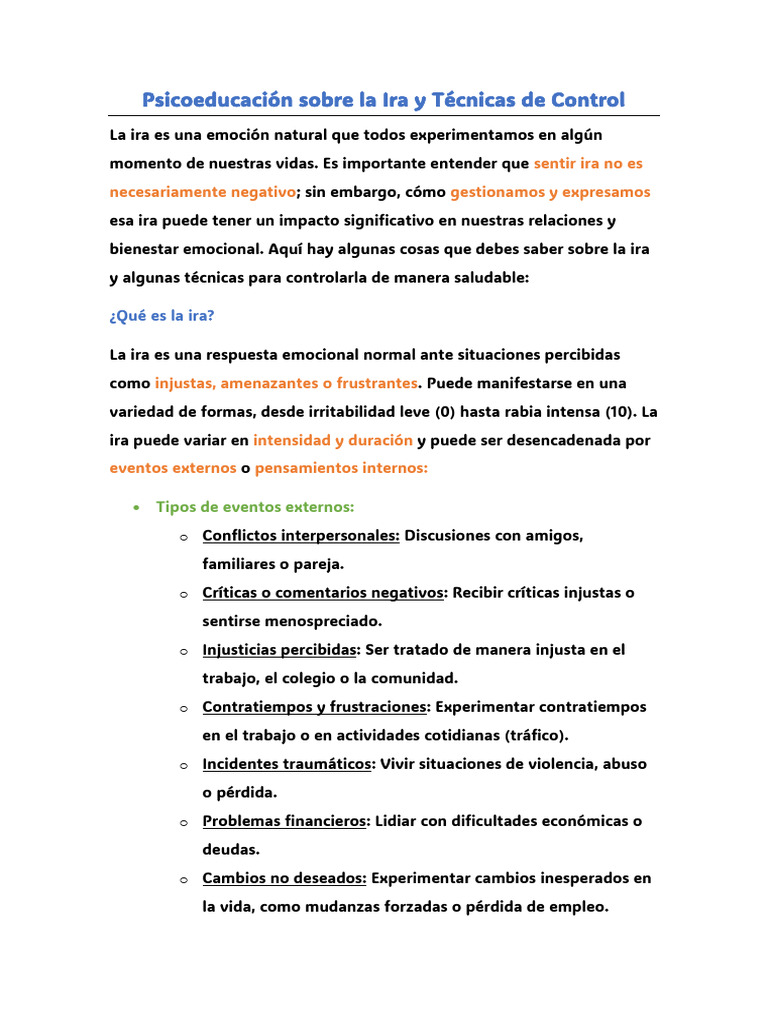 Control de la Ira: Técnicas Efectivas | PDF | Ira | Las emociones